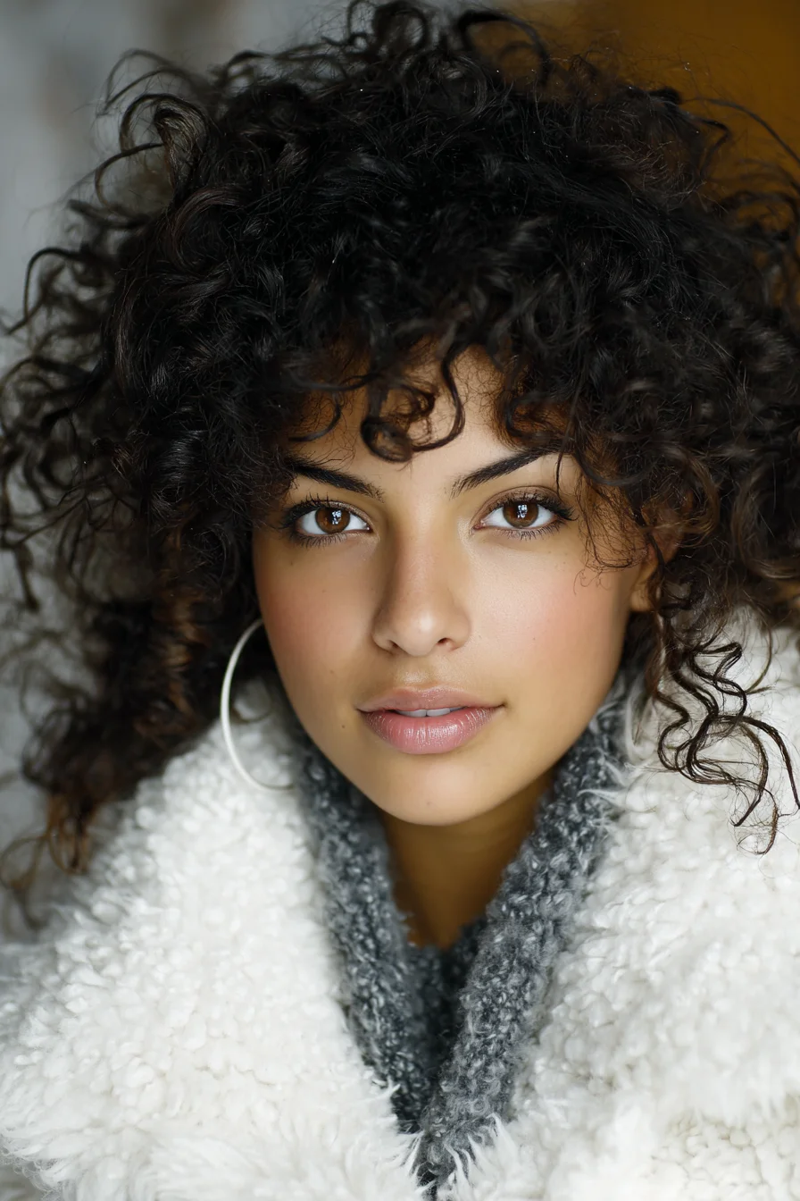 Voluminous Curly Shag with Natural Curly Bangs