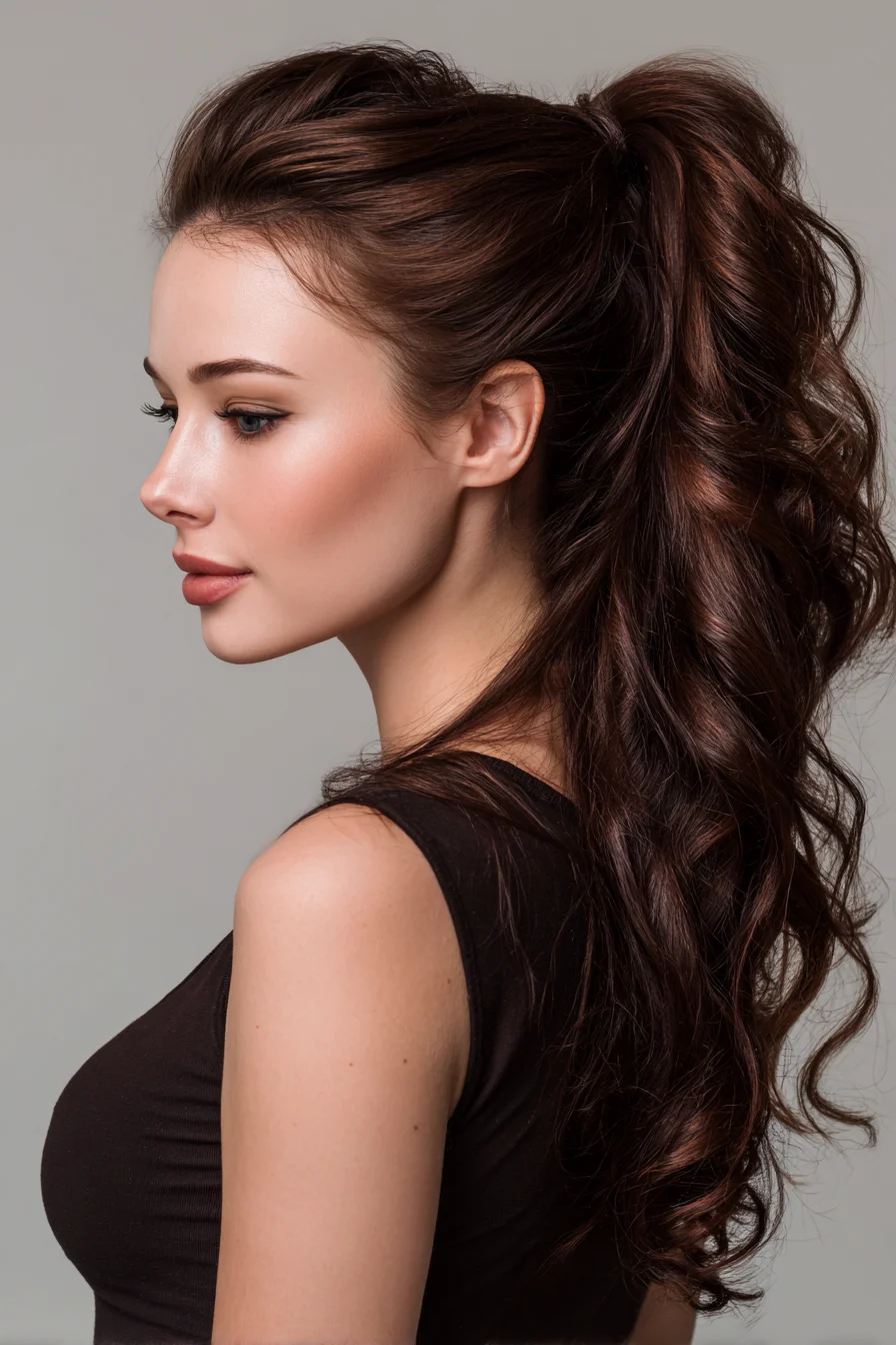 Voluminous High Curly Ponytail with Lifted Crown
