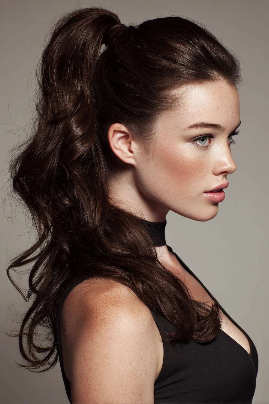 Voluminous High Ponytail with Loose Waves