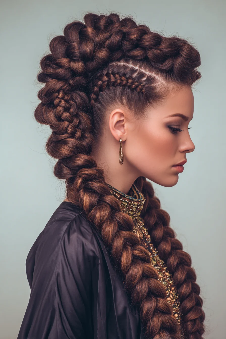 Voluminous Mohawk Braids with Side Cornrows and Chunky Plaits