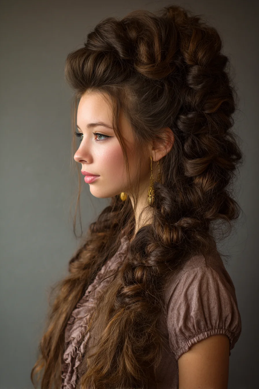 Voluminous Romantic Braided Updo with Loose Cascade Braid