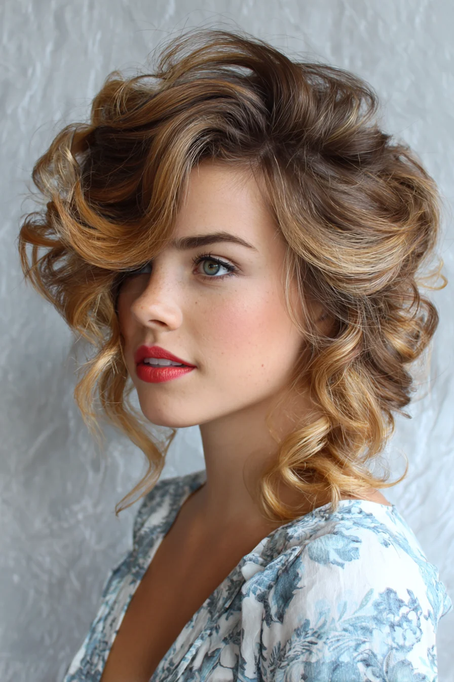 Voluminous Side‑Swept Romantic Curls with Face‑Framing Layers