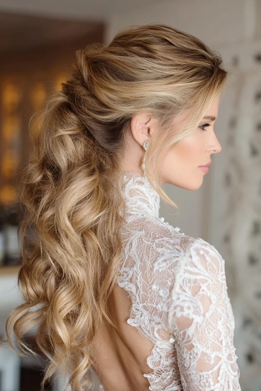 Voluminous Textured Half-Up Curly Ponytail for Long Hair