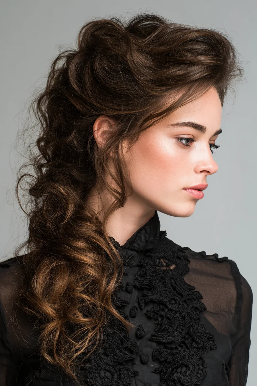 Voluminous Textured Side Sweep with Loose Curls