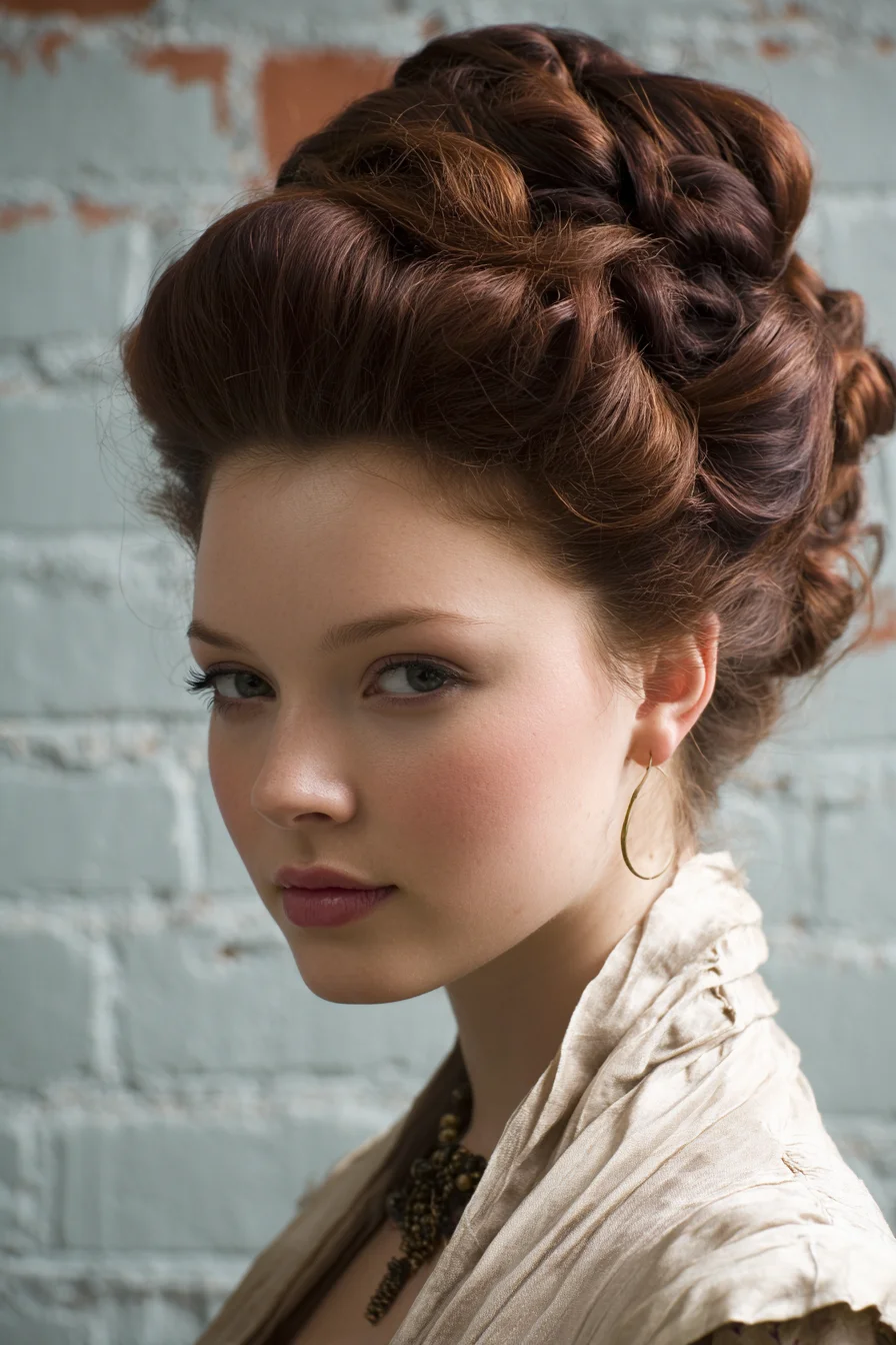 Voluminous Vintage Pinned Updo with Pompadour and Rolled Sections