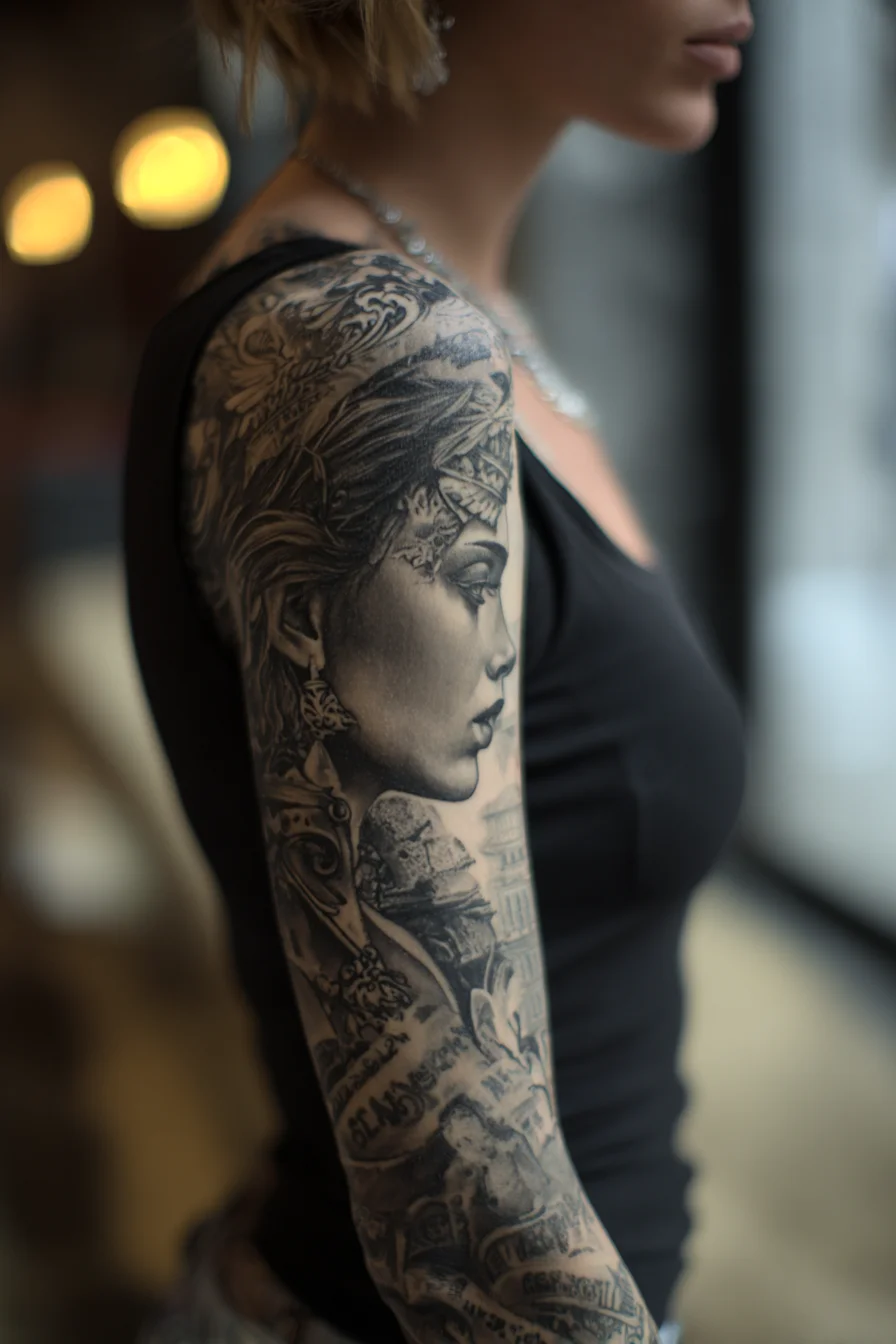 A Full Sleeve Carved in Black and Grey