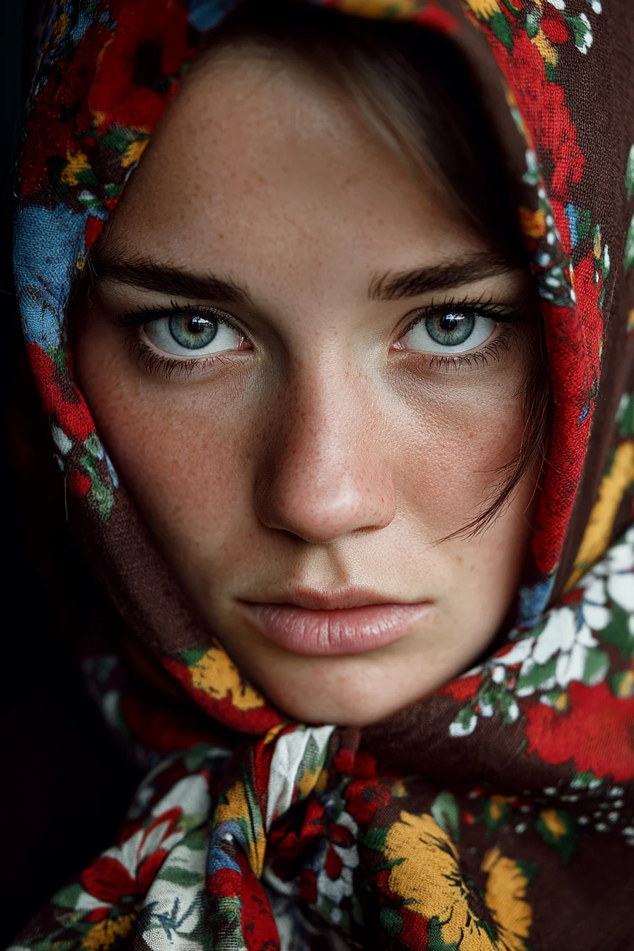 A Gaze Framed in Folk Florals