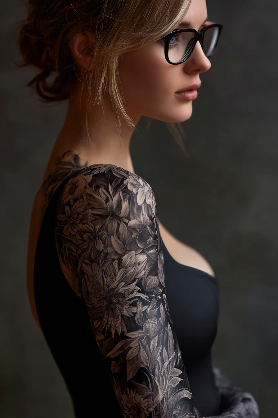 Botanical Sleeve in Black and Grey