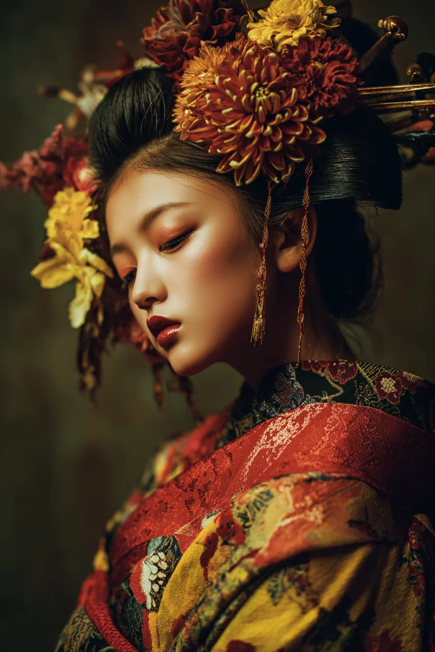 Crimson Blooms and Golden Silk