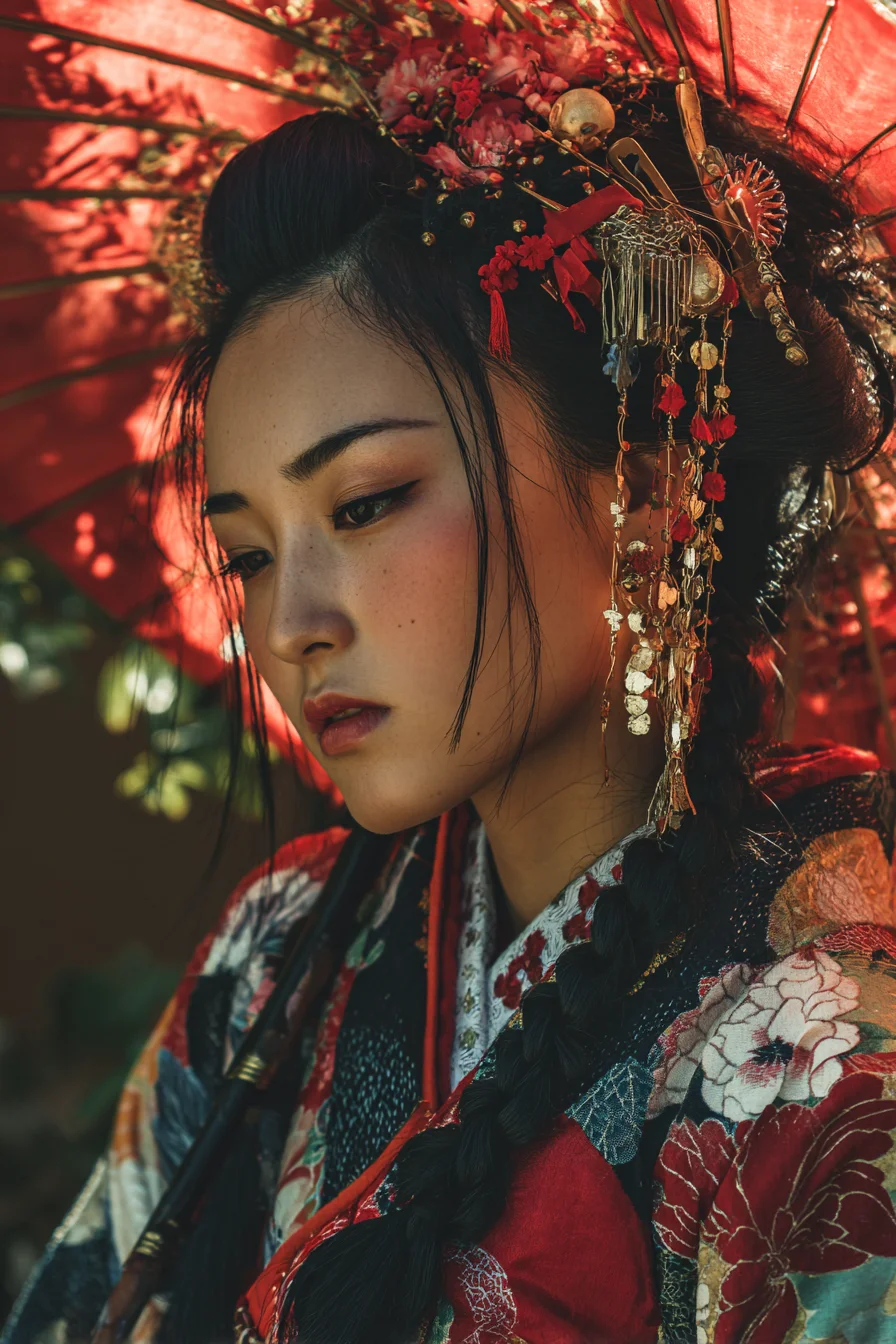 Crimson Light and Cascading Kanzashi
