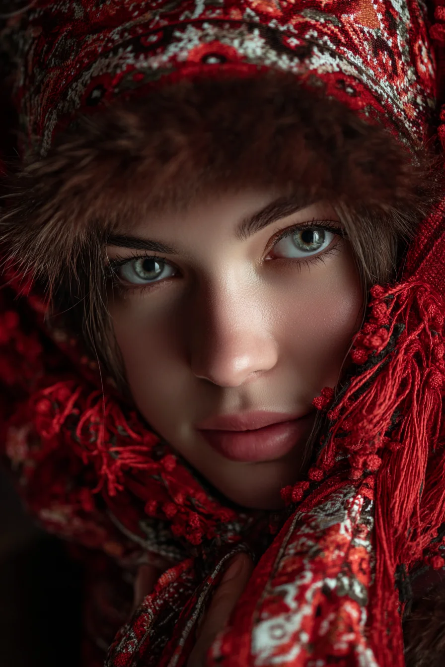 Crimson Shawl, Winter Gaze