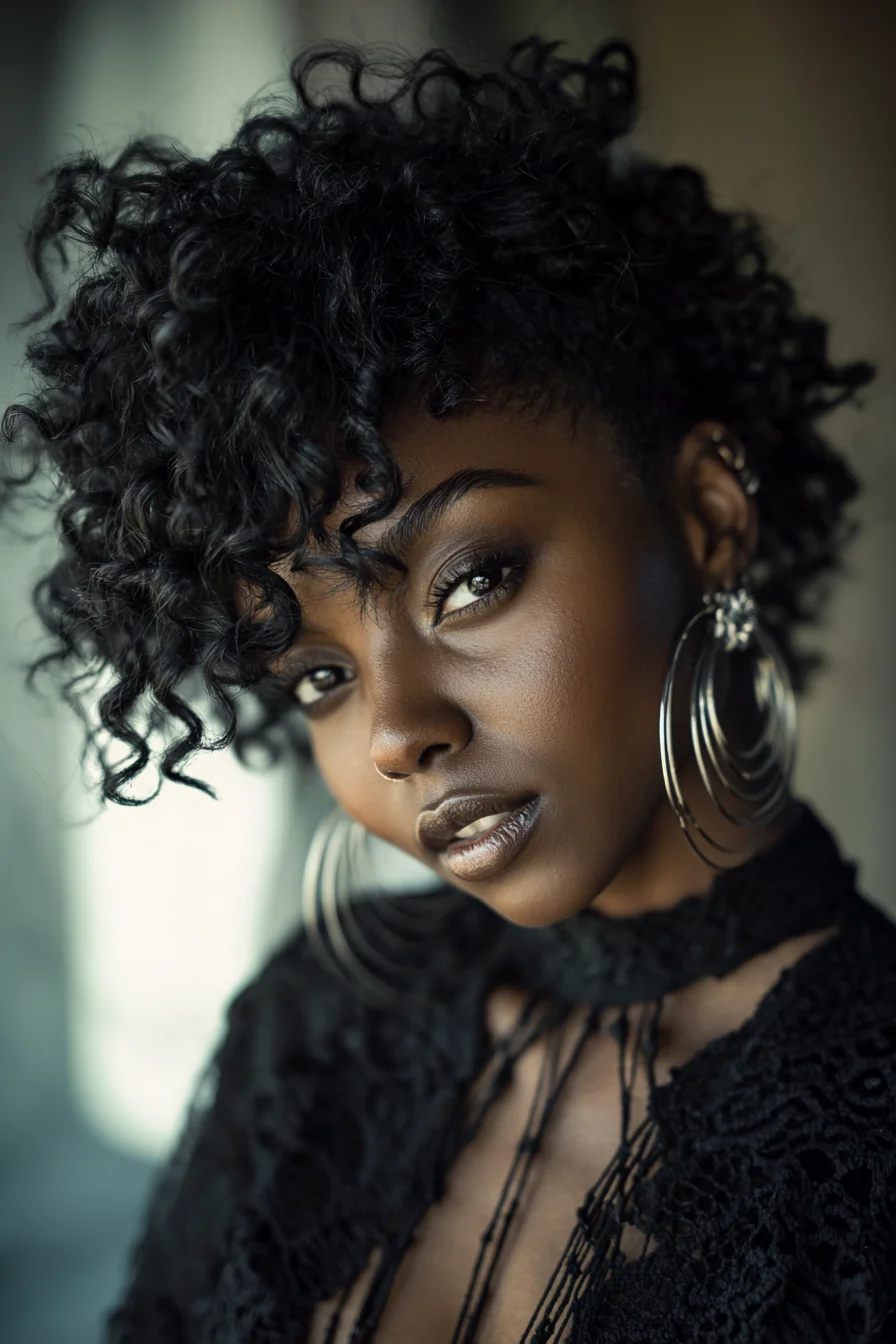 Dark Curls and Silver Hoops