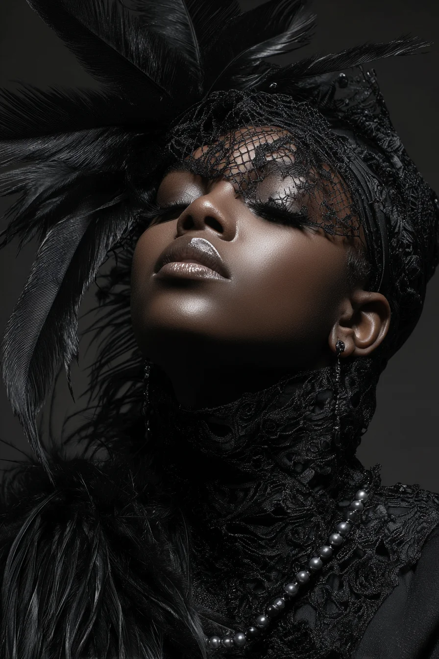 Dark Lace and Feathered Grandeur
