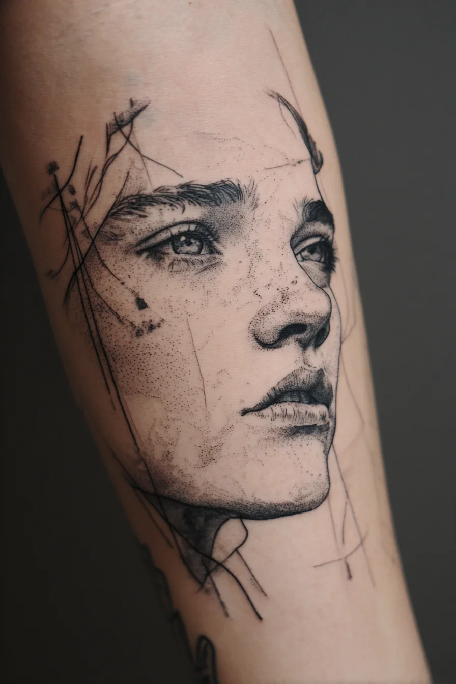 Fine Line Portrait Tattoo on Forearm