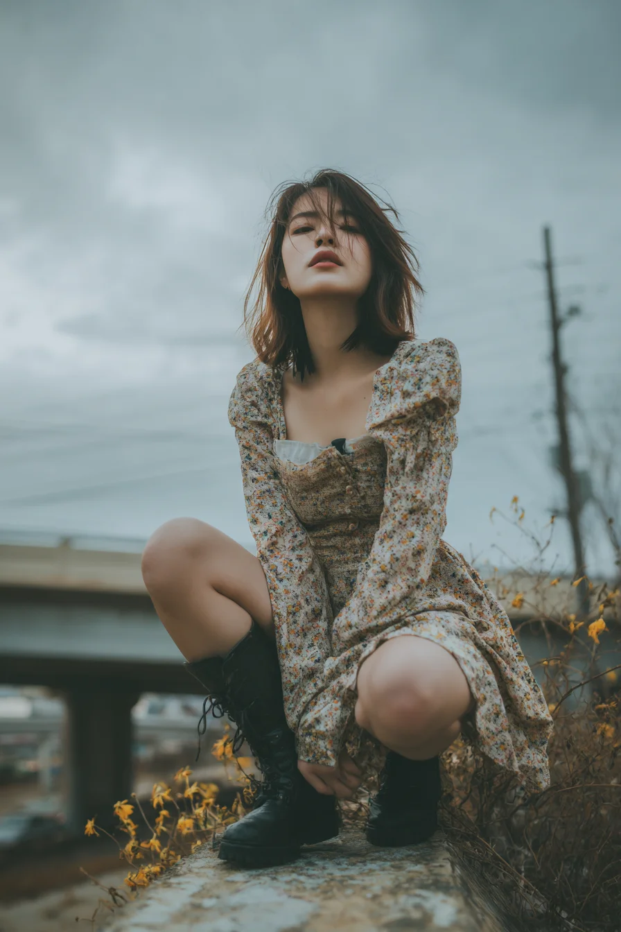 Floral Dress Against a Stormy Sky