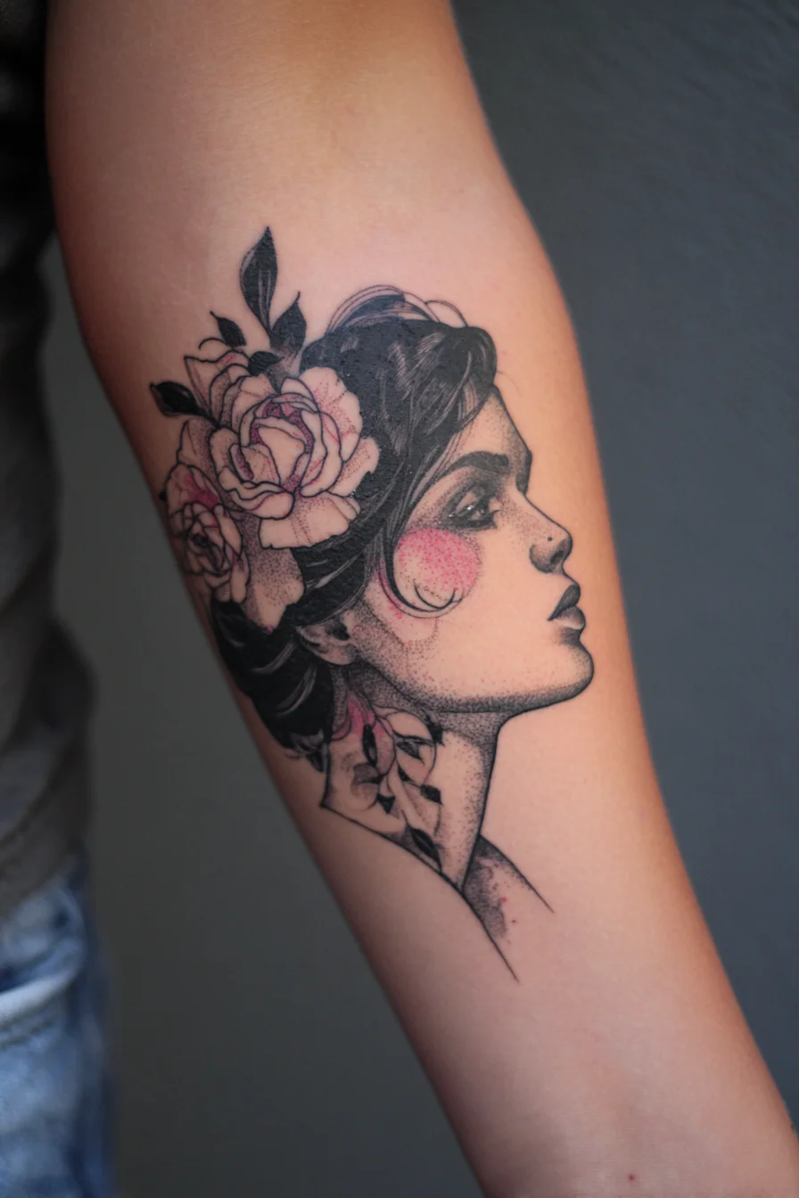 Floral Portrait in Fine Line