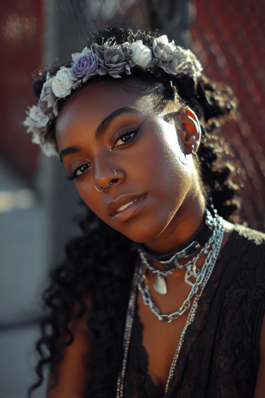 Flower Crown and Silver Chains