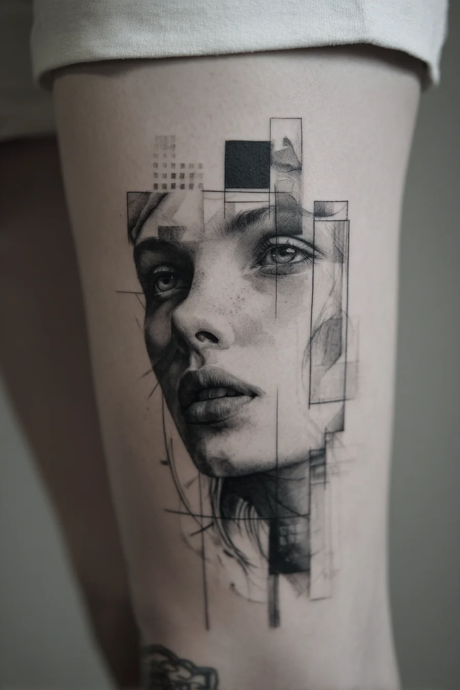 Fragmented Portrait Tattoo on Arm