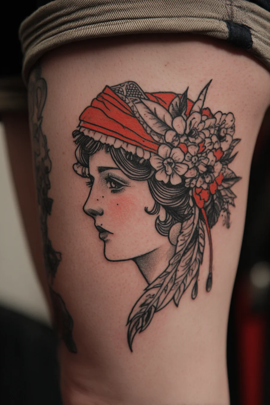 Gypsy Portrait in Red and Ink