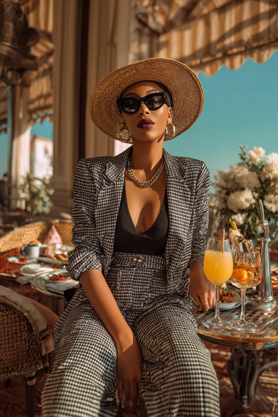 Houndstooth and Gold at Brunch