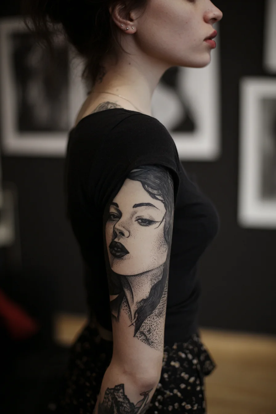 Ink Portrait on a Half Sleeve