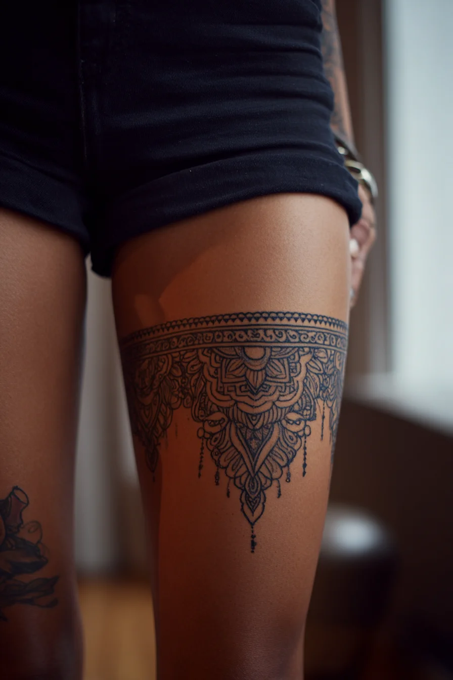 Lace Garter Thigh Tattoo