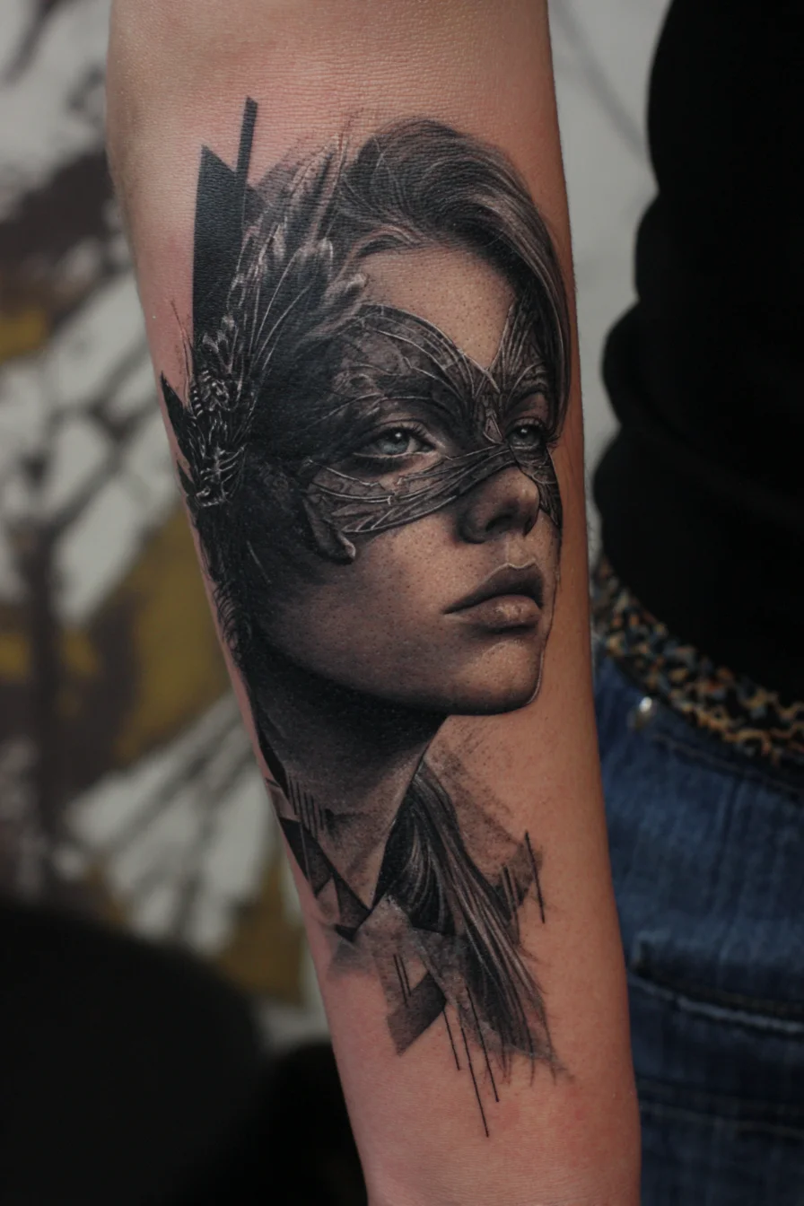 Masked Portrait in Black and Grey