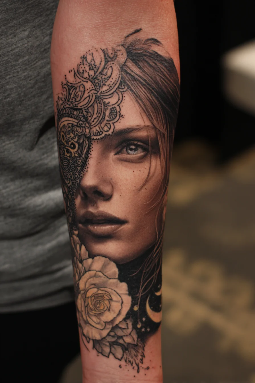 Masked Portrait With Roses