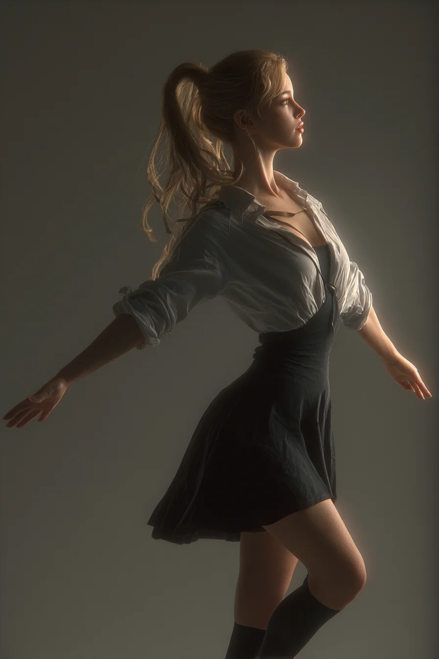 Mid-Motion in Dramatic Studio Light