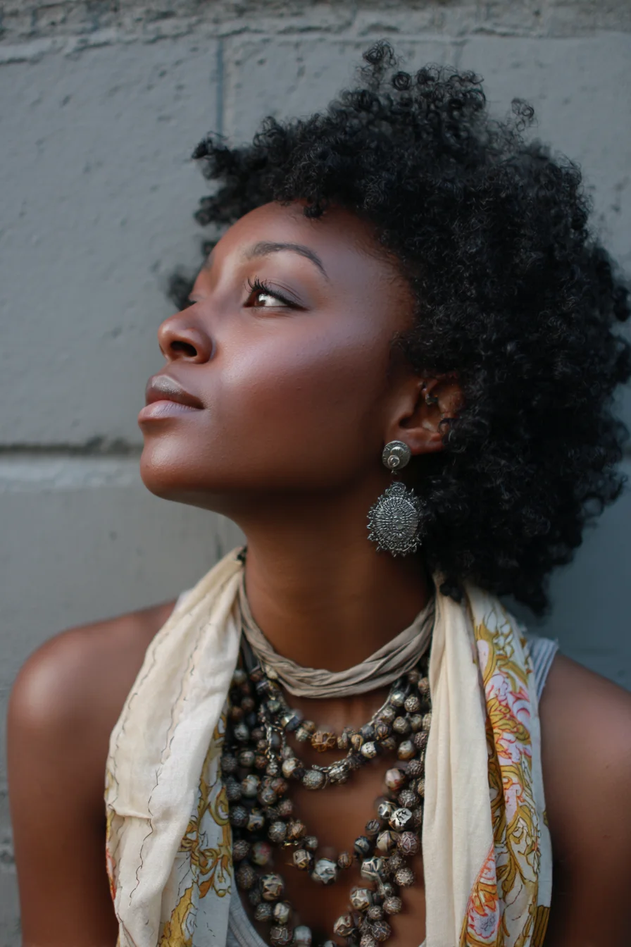 Natural Curls and Layered Adornments