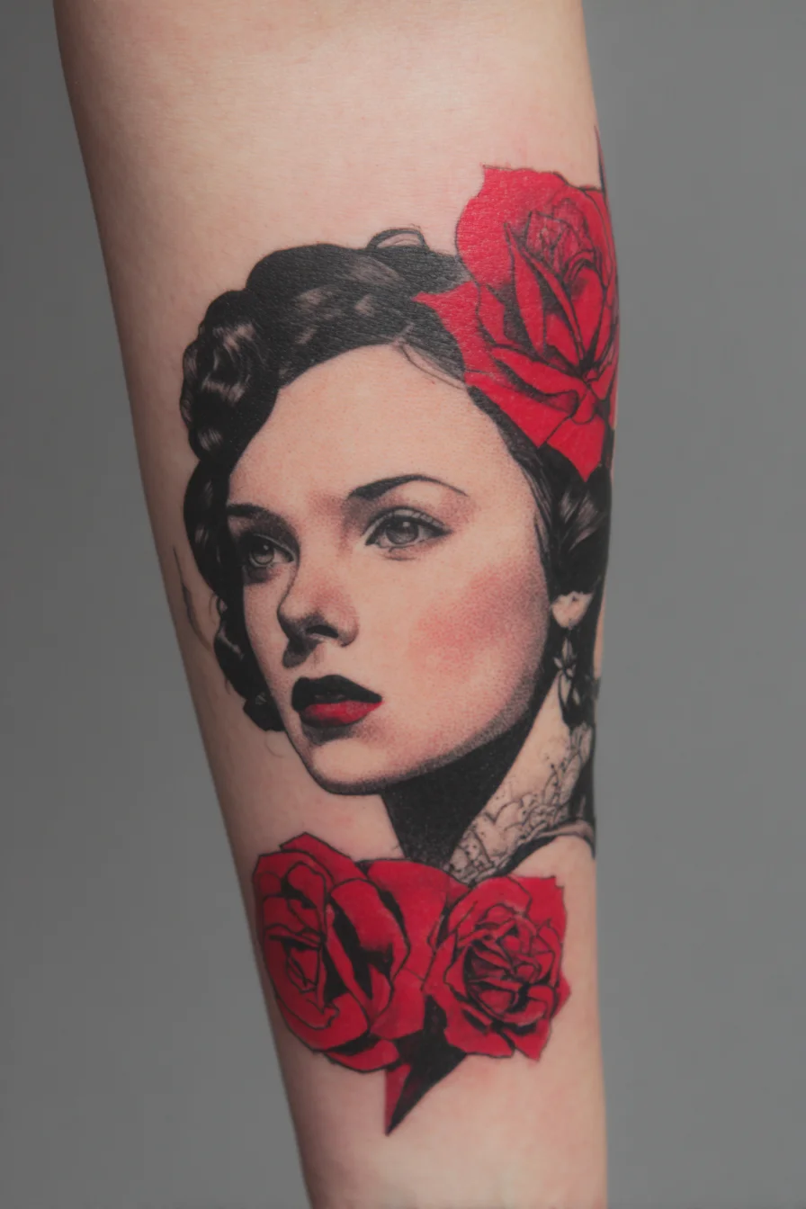 Old Hollywood Portrait in Red and Black