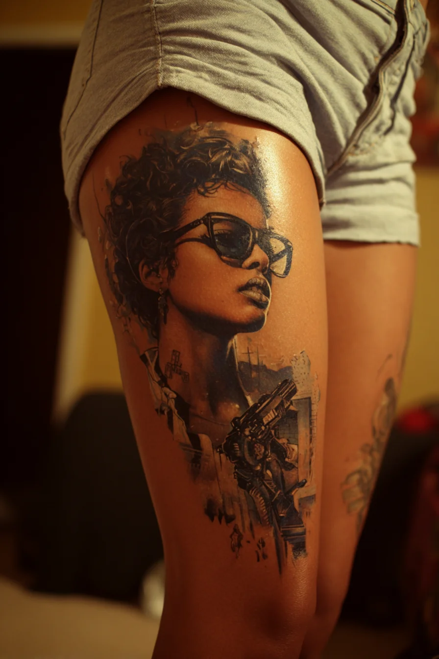Portrait in Ink on Thigh