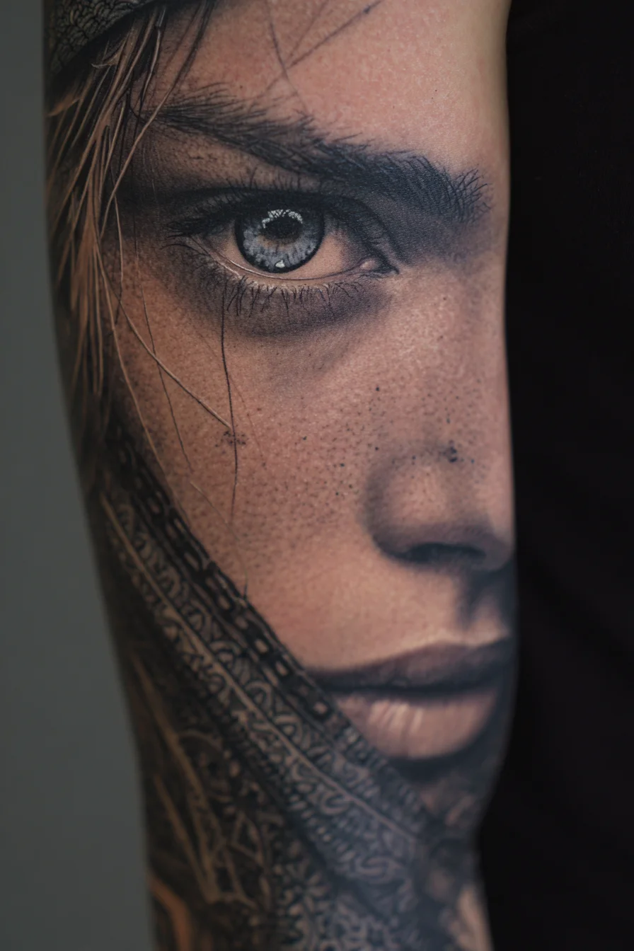 Realism Portrait Sleeve in Black and Grey