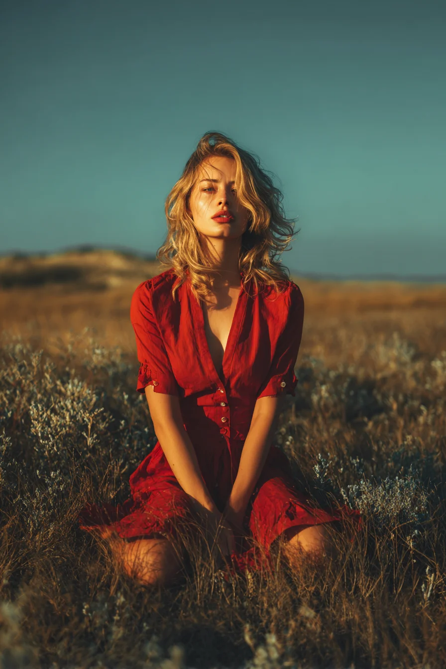 Red Dress in the Golden Field