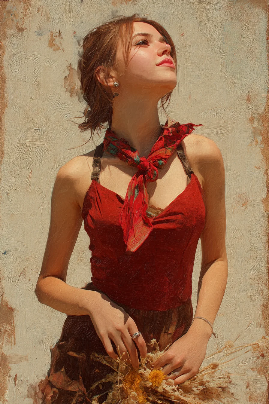 Red Scarf, Upward Gaze