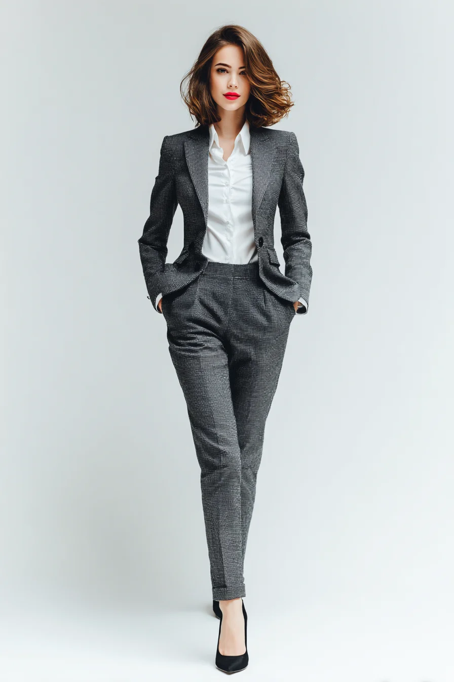 Sharp in a Charcoal Two-Piece