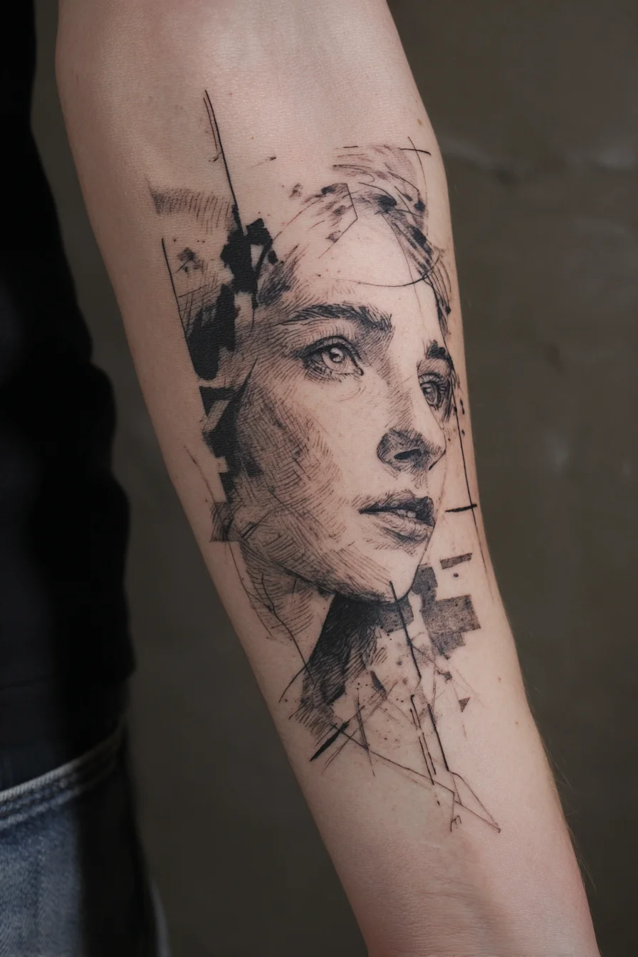 Sketch Portrait Etched in Skin