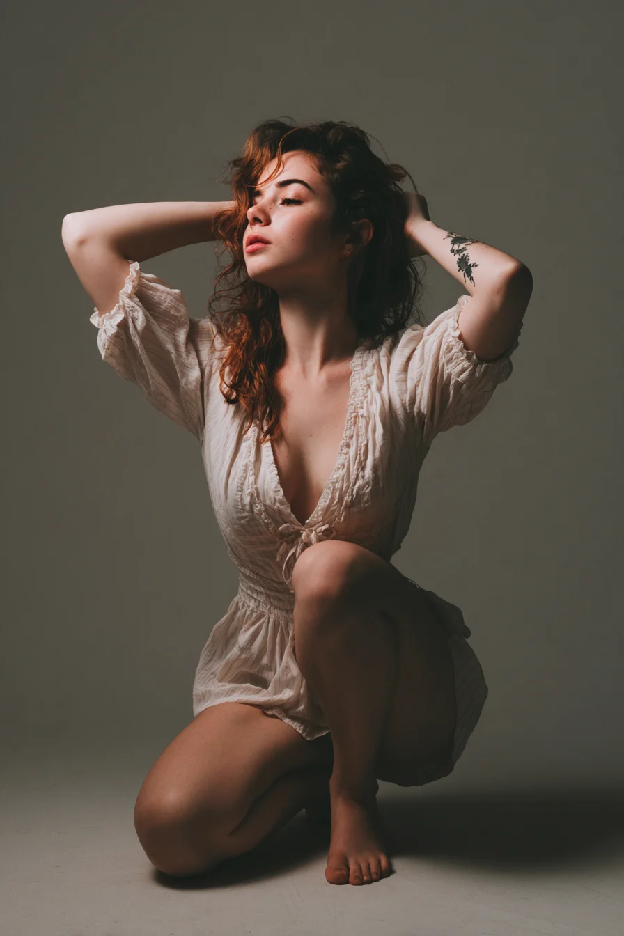 Soft Light Studio Kneeling Pose