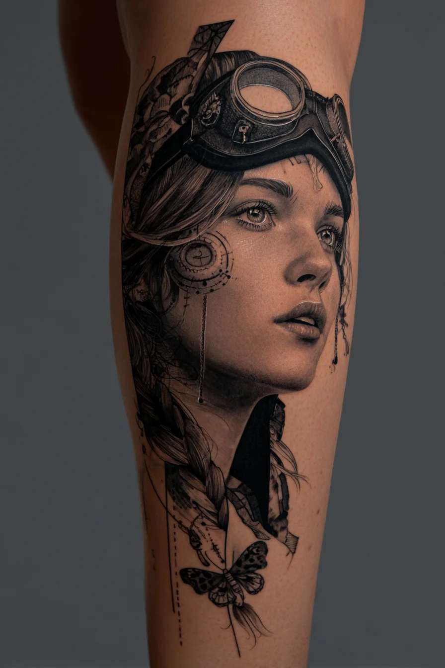 Steampunk Portrait in Black and Grey