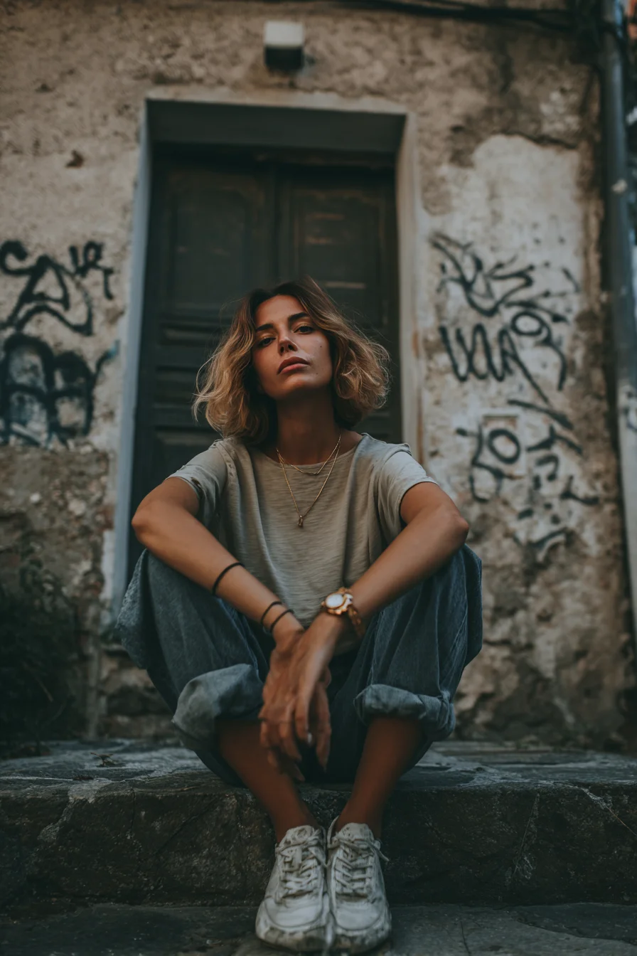 Stillness on a Graffiti-Marked Street