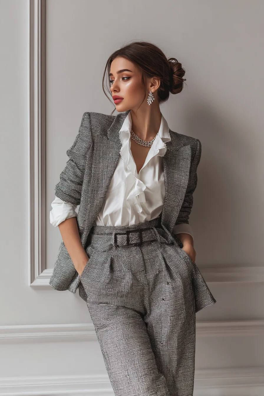 Tailored Power in Textured Grey