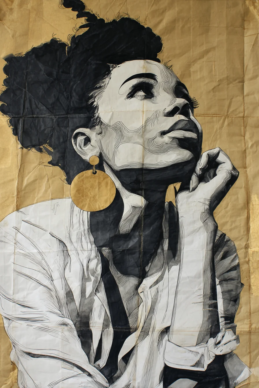 Upward Gaze in Black and Gold