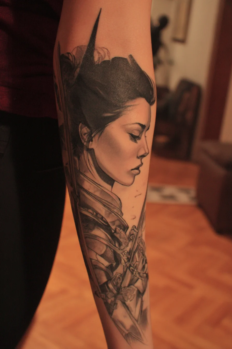 Warrior Woman in Black and Gray