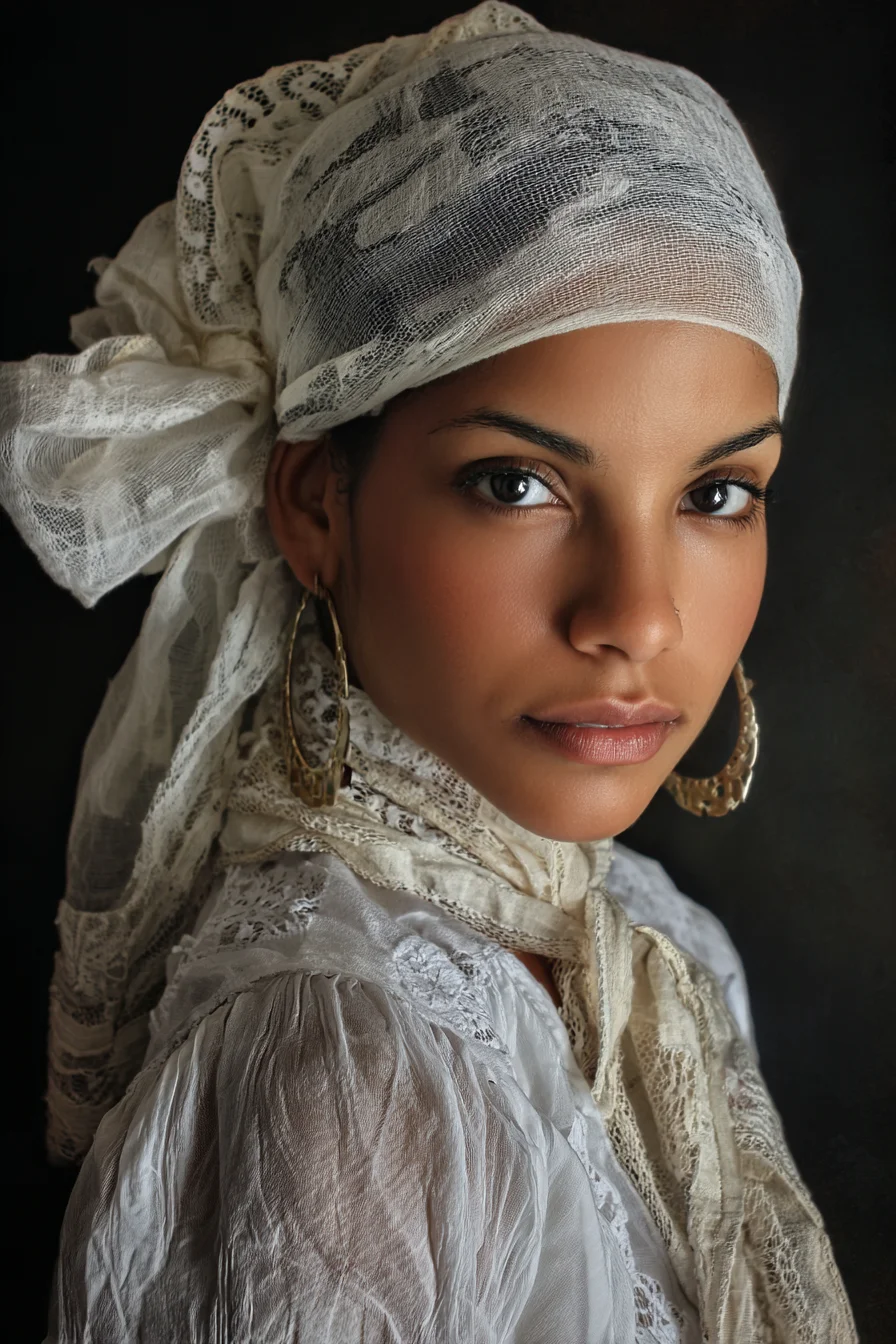 White Lace and Gold in Portrait