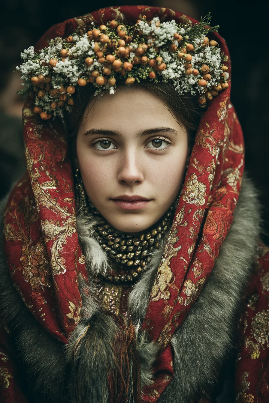 Winter Wreath and Red Brocade