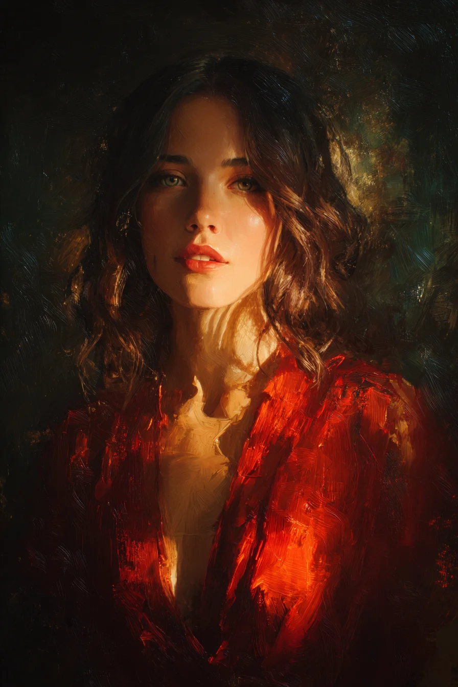 Woman in Red, Oil and Shadow